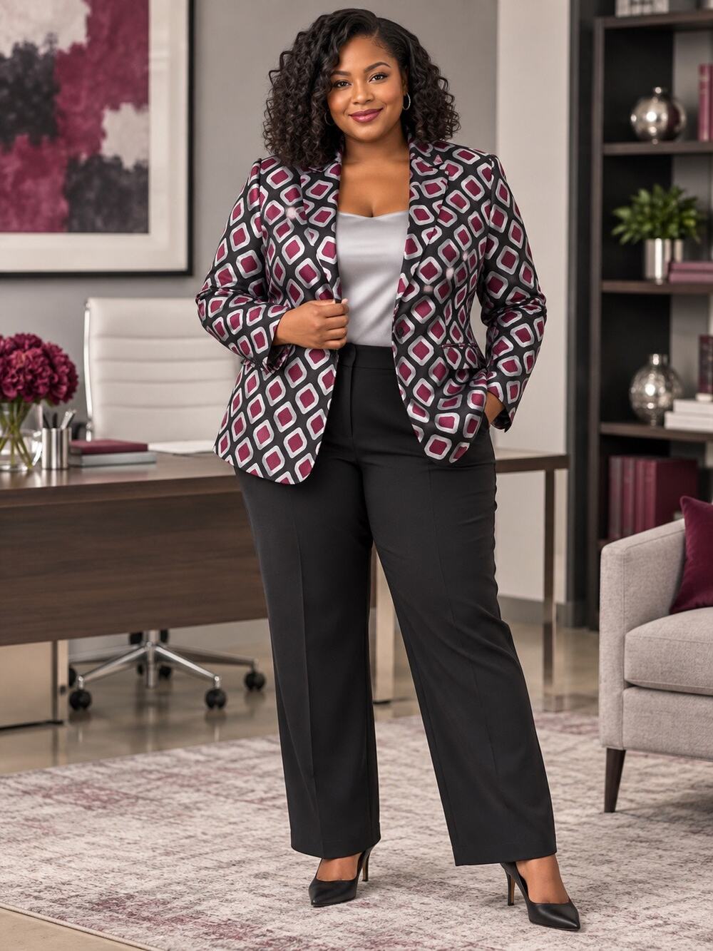 Ashley Stewart Size 24 Geometric Print Blazer